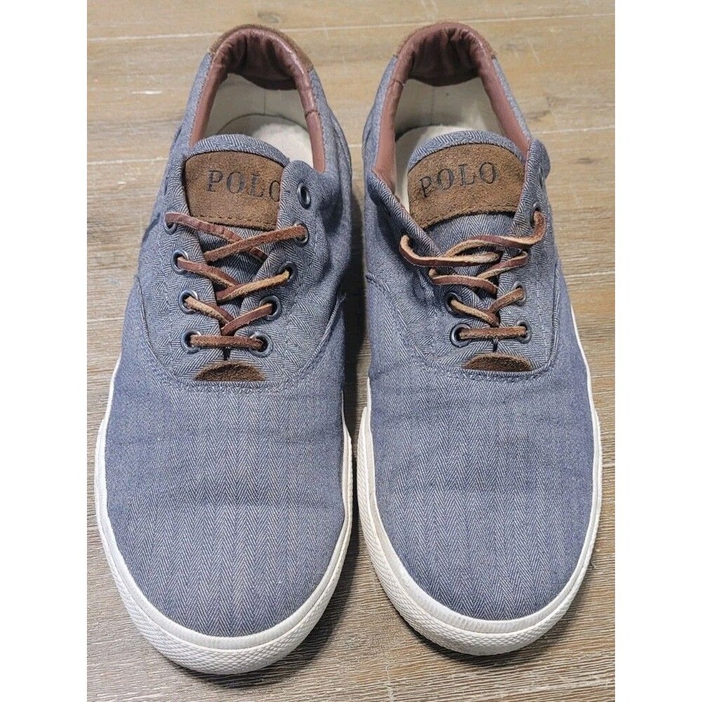 Ralph Lauren Polo Vaughn Canvas & Leather Men's 11 D Navy Lace Up Sneakers Shoes